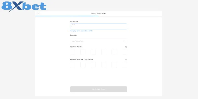 Người chơi cần điền thông tin cá nhân trước khi rút tiền